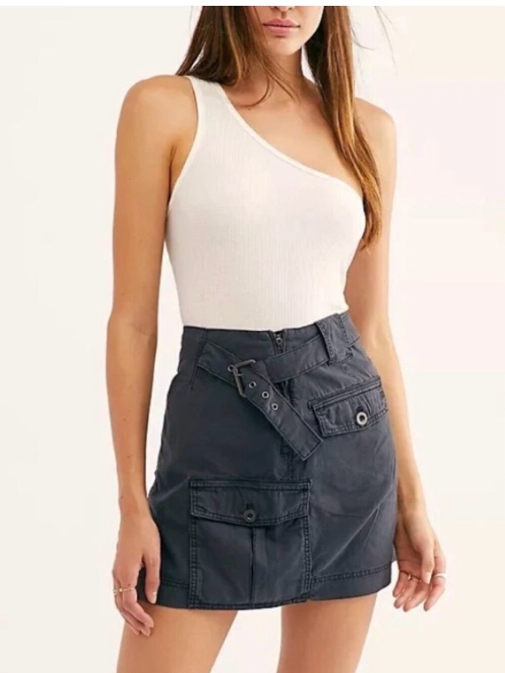 Dark Gray Utility Cargo Mini Skirt with Belt